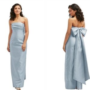 NWT Alfred Sung Column Maxi Dress Bow On Back Mist Blue Size 10